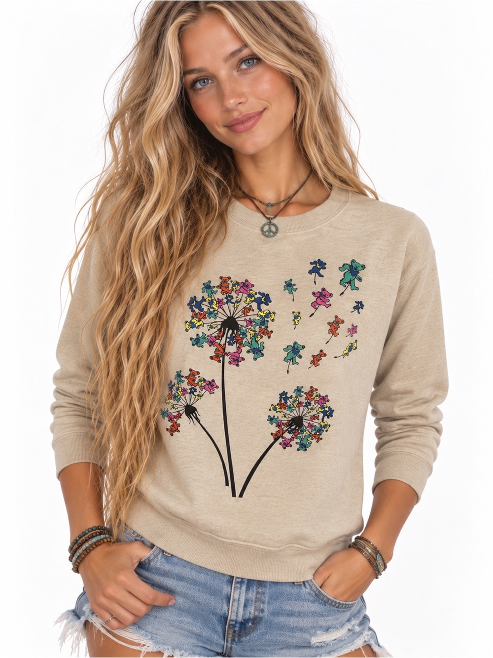 Grateful Dead Dancing Bears Dandelion Sweatshirt XS Hippie Deadhead Pullover